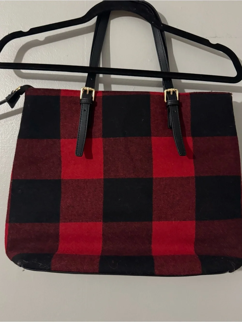 Charlie Paige Red & Black Buffalo Plaid Shoulder Tote Bag